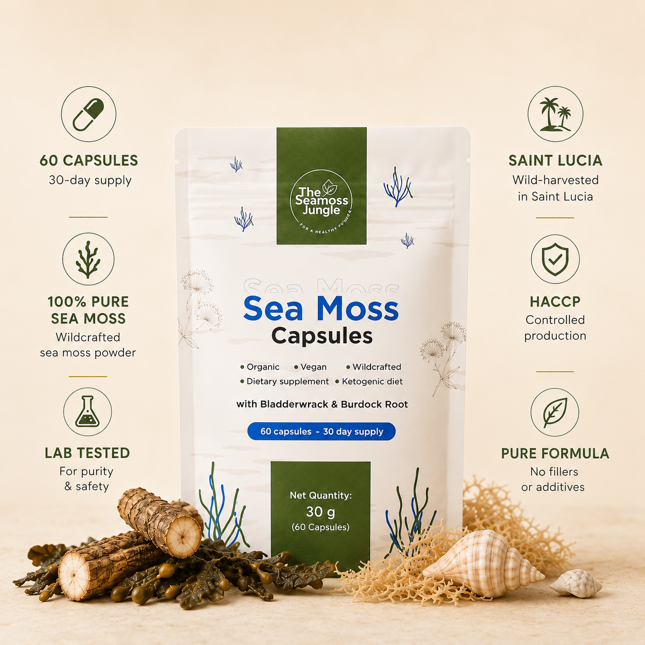 Cápsulas de Musgo Marino con Bladderwrack & Burdock Root